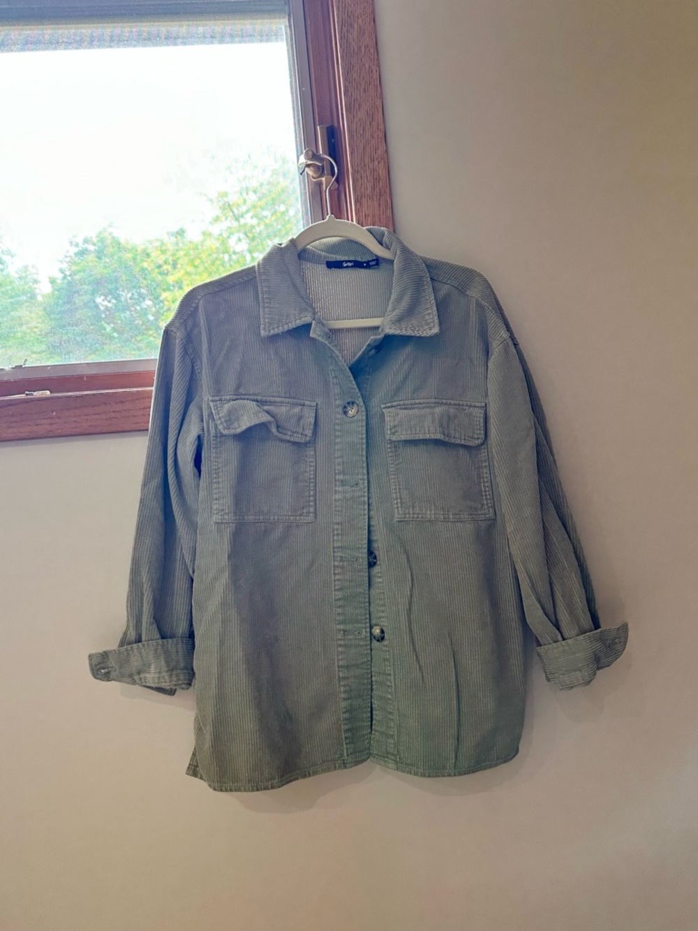 Corduroy Utility Shirt Jacket in Sage Green - Sportsgirl
